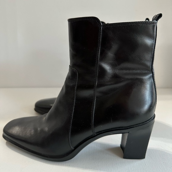Antonio Melani Heels Black Leather Booties 3” Heel Y2K Chunky Square Toe - Picture 2 of 12